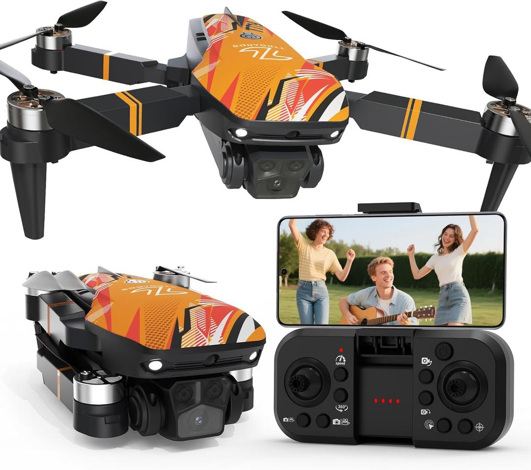 TT19 Drone with Camera 1080P for Adults, Drones with 270 Obstacle Avoidance Function, Brushless Motor, Level 3 Wind Resistance, Foldable Quadcopter Mini Drone for Beginners, Orange