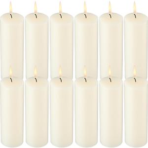 Lounsweer 12 Pack Ivory Pillar Candles Bulk Large Unscented Paraffin Wax Long Lasting Candles Clean Burning Supplies for Home Decor Wedding Party Dinner Bath Spa(2 x 6 Inch)