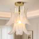Modern Floral Pendant Light, Frosted Glass Petals Chandelier with Gold Finish,Single Light Hanging Fixture for Dinning Room,Living Room,Hallway.Size D15.94 xH13.97, Small
