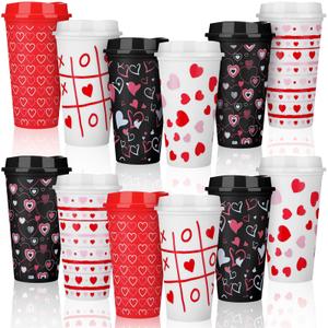 Pickmesh 6 Pack Valentines Day Gifts for Teachers Valentine's Day Cup Reusable Coffee Cup 16 oz for Women Back to School Gift with Lid Thank You Coffee Mug for Hot and Cold Drinks(Heart Style)