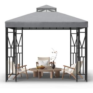Kieperi 10x10 FT Gazebo Canopy Top Replacementï¼ŒDouble Tiered Canopy Covers with Durable Polyester Fabric for Outdoor BBQ Roof Cover (Gray)