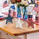 COCHIE 4th of July Decorations Wooden Star Set of 6, Labor Day Decor, Patriotic Memorial Day Tiered Tray Decor, Red White and Blue Veterans Day Decorations for Home Office Table Shelf (Retro Solid)