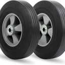 GICOOL 10" x 2.5" Flat-Free Solid Rubber Tire and Wheel 5/8" Axle Bore Hole, 2 1/4" Offset Hub, Replacement 4.10/3.50-4" for Hand Truck Dolly Trolley Garden Wagon Cart Generator, 2 Pack