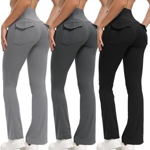 Women's Flare Leggings with Pockets High Waisted Butt Lifting No Front Seam Tummy Control Bootcut Yoga Pants for Women L