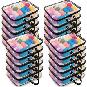 Shinylin 20 Pack Clear Yarn Storage Bags Bulk, 12 x 16 x 4 Inches Yarn Storage Organizer Tote Bag for Knitting Needles Crochet Hooks Wool Balls and Unfinished Project (Black)