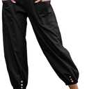 Women Capri Pants Lounge Drawstring High Elastic Waist Wide Leg Quick Dry Pants Cinch Bottom Trousers (X-Large, Black)
