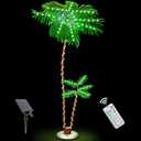 OUSHENG 7' Solar Lighted Palm Trees for Outside Patio, Bar Pool Deck Outdoor Decorations Decor, Light Up LED Artificial Fake Tree Lights for Yard Tropical Party Christmas