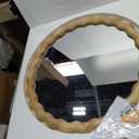 Irregular Wall Mirror,Wood Round Farmhouse Mirror Unique Vanity Mirror,20" Nature Wooden Modern Bathroom Mirror for Washroom Living Room Bedroom