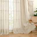 2LAMIT Short Linen Curtains 40 Inch Length for Kitchen, Semi Sheer Light Filtering Window Curtains Farmhouse Boho Bronze Grommet Panels for Cafe/RV Camper, Linen, 2 Panels, 34 x 40 Inch