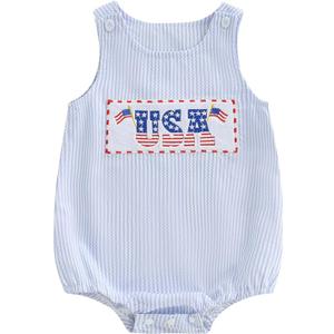 Dobeiokal 4th of July Baby Girl Outfits American Flag Sleeveless Romper Summer Bodysuit Cute Newborn Baby Boy 4th of July Outfit(A-Blue USA,3-6 Months)