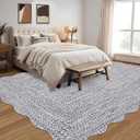 Imitation Braided Collection-Print Farmhouse Living Room Area Rug 8x10 Non-Slip Washable Rugs, Scalloped Large Carpet, Stain Resistant Ultra-Thin Foldable Floor Cover for Nursery Dining Room