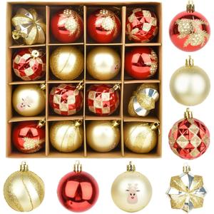 16 PCS Christmas Ball Ornaments, Christmas Tree Decorations Set DIY Christmas Tree Accessories Shatterproof PVC Plastic Hollow Balls Christmas Decoration Gifts