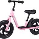 Birtech Balance Bike for 2-5 Year Old, 12 Inch Toddler Bike No Pedal Training Bicycle with Adjustable Seat Height, Airless Tire, Pink 