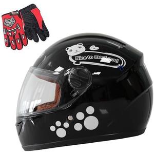 Kids Motorcycle Helmet with Panda Design and Racing Gloves Set, DOT Certification