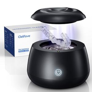 Ultrasonic Retainer Cleaner Machine 48kHz Denture and Aligner Cleaning Pod for Mouth Guards Night Guards Dental Trays Braces Toothbrushes Jewelry with 200ML Capacity (Black)