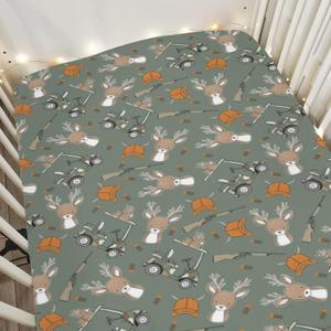 Green Boys Kids Hunting Baby Crib Sheets for Boy 52"x28" Camouflage Deer Hunting Soft Snug Fitted Crib Mattress Cover Animal Hunt Hunter Nursery Baby Sheet for Standard Crib & Toddler Bed Mattress, One size