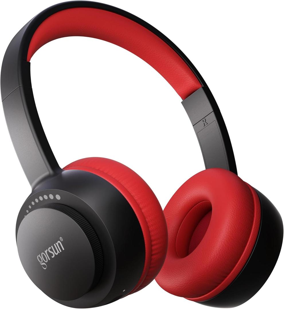 gorsun Kids Headphones, Bluetooth 5.3, Toddler Headphones 85 dBA Safe Volume, 45H Play Time, with Microphone, Kids Wireless Headset for iPad/Tablet/Travel/School, ldeal Gift (Black/red)