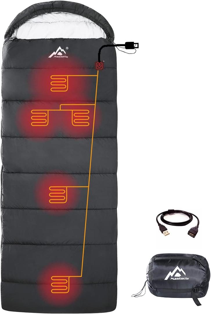 Heated Sleeping Bag - 5pcs Multi USB Power Support Heating Pads, Operated with Battery Power Bank or Other USB Supplies, Portable Compact Envelope Style Bag