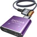 HDMI Splitter 1 in 2 Out, ZACCAS Aluminum 4K HDMI Splitter for Dual Monitors, 1x2 HDMI Display Duplicate/Mirror Screens, Full HD 1080P 3D【with 3.3Ft HDMI Cable】