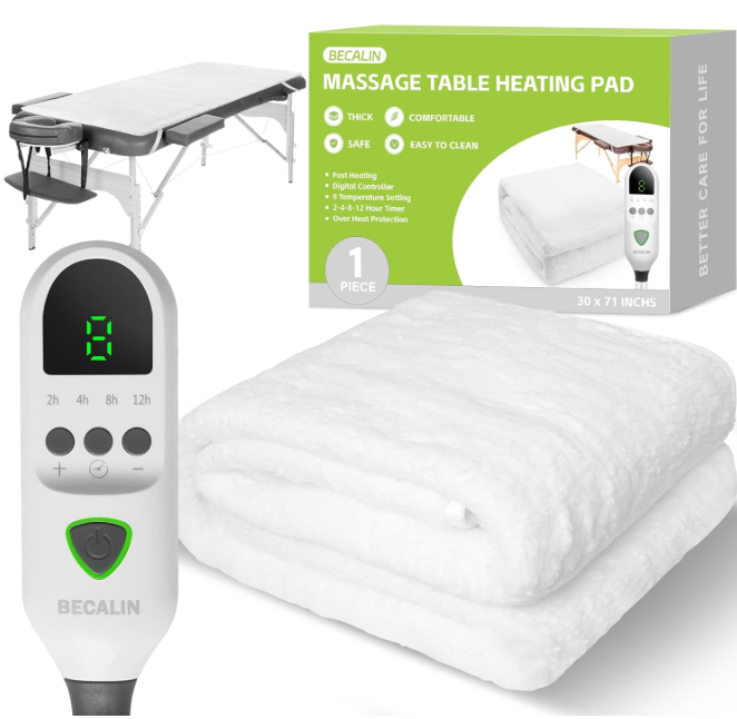 Massage Table Warmer Heating Pad Professional SPA Massage Bed Warmer with Timer, 9 Heat Settings, Overheat Protection for Massage Bed & Spa, Thickened & Soft Fleece, 30" x 71"