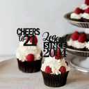 4 x 18pcs Black Glitter Happy 21st Dessert Cupcake Topper Pick for Funny Legend Since 2004 Theme Decor Supplies Men Women Happy 21 Birthday Party Decoration