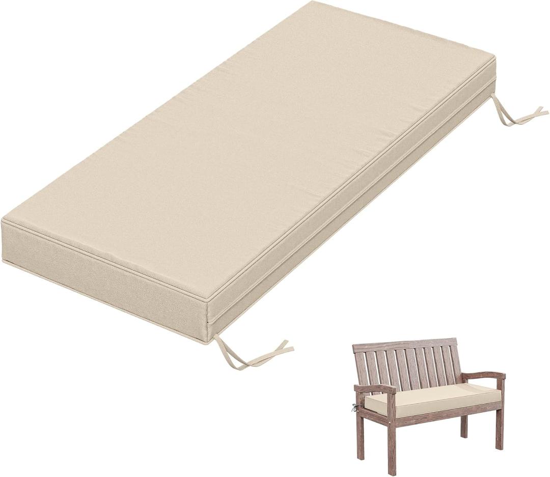 Outdoor Bench Cushion 42×18×3.5 in Thick Waterproof Patio Furniture Cushions, Patio Porch Swing Replacement Seat Pad with Tie Straps and Anti-Slip, for Backyard Garden, Cream
