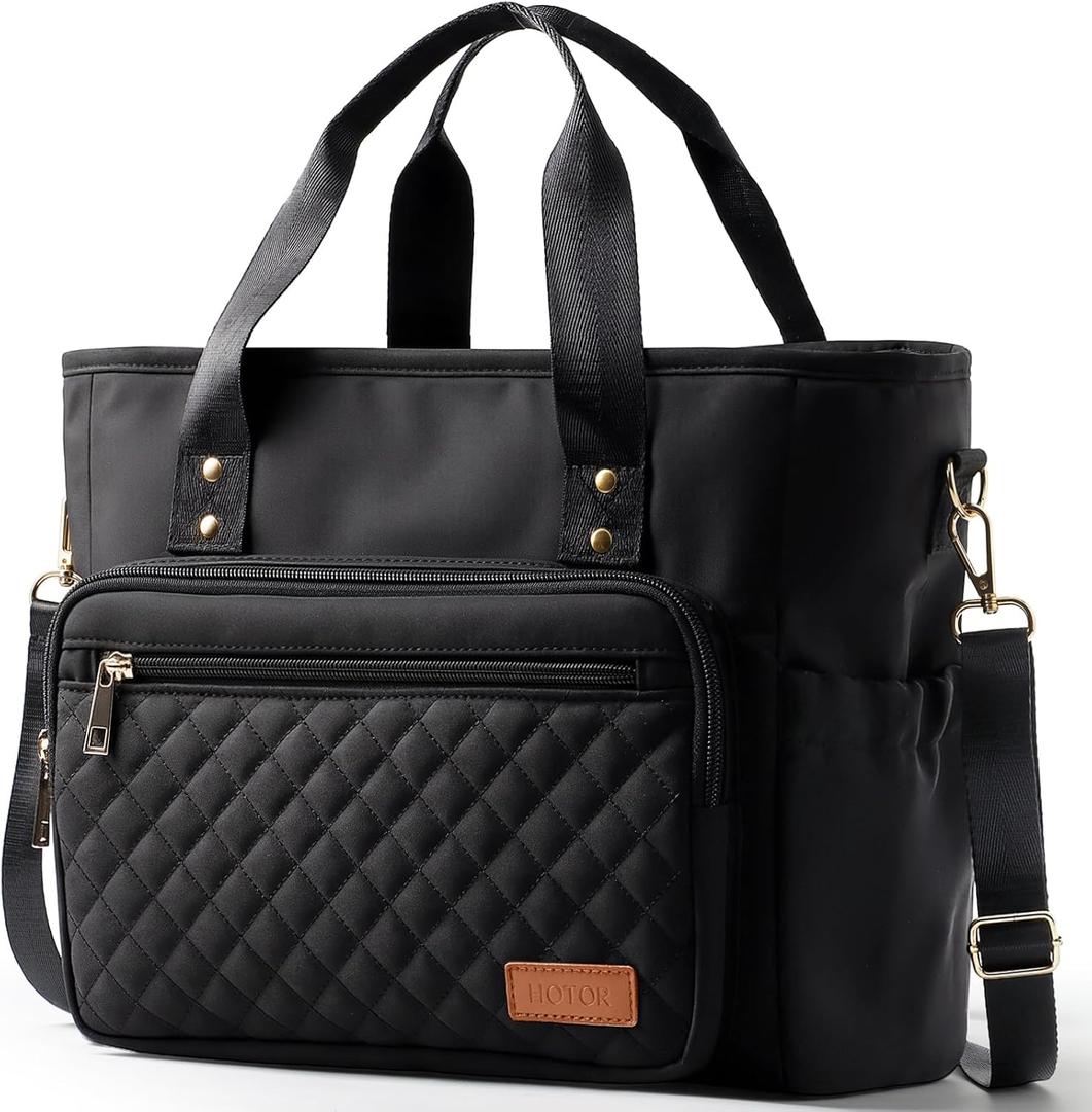 HOTOR Lunch Box for Women - Insulated Lunch Bag with Multiple Pockets, Portable Lunch Tote & Cooler with Handles & Adjustable Strap for Work, Picnic, Short Trip, 11.0" x 5.5" x 8.7", Black