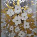 Hand-Painted White and Gold Flowers Oil Painting On Canvas for Living Room,Large 3D Floral Wall Art for Office,Framed Golden Leaf Textured Artwork for Bedroom Wall Decor 32x48inch
