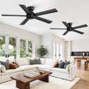 2 Pack 48 Inch Low Profile Ceiling Fan no Light, Black Ceiling Fan without lights, 6-Speeds, Quiet Reversible DC Motor, Indoor/Outdoor Ceiling Fans without Lights for Patio, Living Room, Bedroom