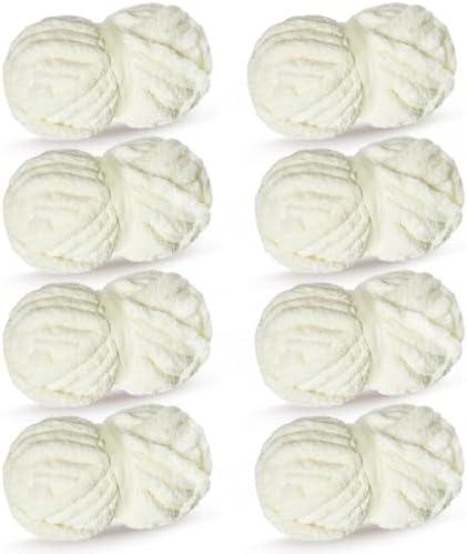 CAHOVY Milk White Chunky Chenille Yarn for Crocheting Bulky Thick Fluffy Yarn for Knitting,Super Bulky Hand Blanket, Soft Plush Yarn Crochet Carpet/Scarf/Cushion/ 8 Jumbo Pack(63.76oz/197.68yd