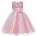 Super Fairy Flower Girls Sequin Mesh Tulle Rainbow Party Dress Princess Lace Ball Gown, 110