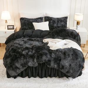 Andency Faux Fur Tie-Dyed Black Grey Comforter for Queen Size Bed, 3 Pieces Fluffy Fuzzy Plush Bedding Set (1 Shaggy Velvet Comforter & 2 Pillowcases), Soft Puffy Down Bedding Set (Queen (90"x90"))
