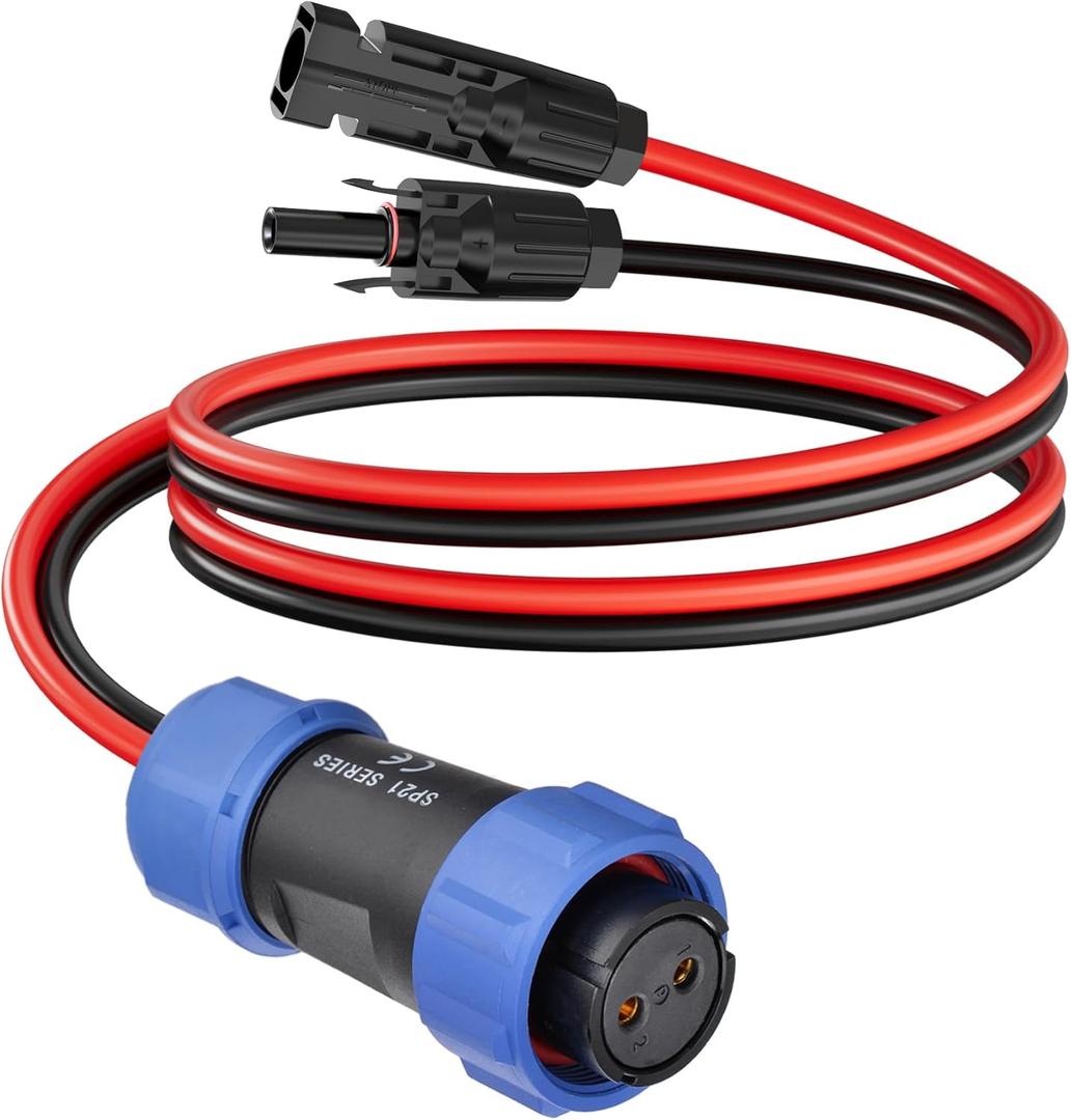 Aviation Plug to Solar Panel Cable, 12AWG 2FT Solar to Aviation Connector 12V/30A Compatible with Portable Power Station AC200MAX / AC200P New 2-Pin