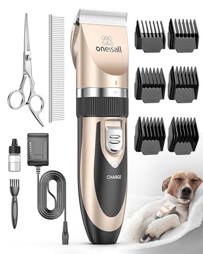 oneisall Dog Clipper Low Noise, Dog Grooming Kit with Rechargeable, Dog Shaver Cordless Electric Quiet Hair Clipper Set for Dog Cats Pets（Gold）