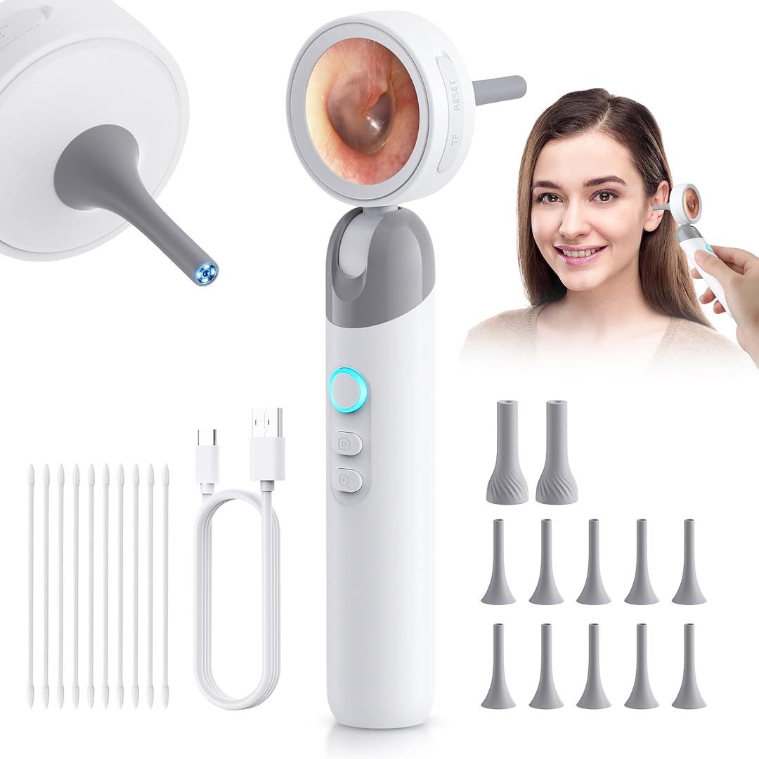 1080P HD Otoscope Ear Camera for Family, Medical Grade 1.38" Screen, Telemedicine Ready, 12 Silicone Tips, Photo/Video, Type-C Charging, Home Medical (Standard  Gray)