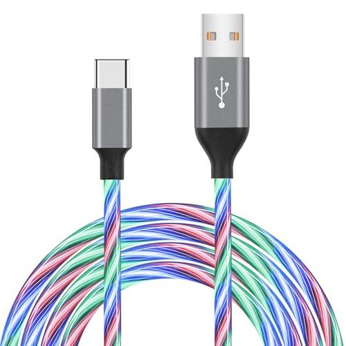 Oliomp USB C Cable, 6ft Light up Type C Charger Fast Charging Led USB Type C Cord Compatible with iPhone 15,Samsung Galaxy S10 S9 S8 Plus, Note 10 9 8, LG V50 V40 G8 G7 (Multicolor)