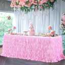 Partisky Pink Tulle Curly Willow Table Skirt for Rectangle Table 17ft, Ruffle Tutu Table Cloth for Girls Baby Shower,Birthday Party Candy Cake Tables