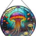 ZZHAOYI Colorful Jellyfish Stained Glass Window Hanging Ornament, 7.9'' Dreamy Sea-Life Inspired Design for Home Decor, Jellyfish Sun Catchers Gift for Son Daughter Girlfriend