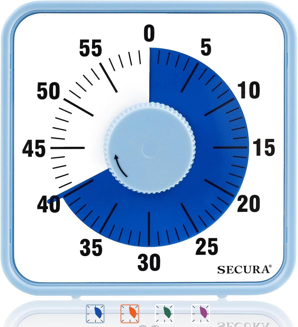 Secura 7.5 Inch Visual Timer, 60 Minute Visual Oversize Countdown Timer for Kids and Adults, Durable Mechanical Time Management Tool (Navy Blue)