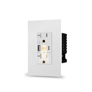 LED Night Light Wall Outlet with 5A USB Type C/A Charger, 20A Tamper Resistant Childproof Wall Receptacle, Auto Sensor Electrical Socket for Bedroom Kitchen Office, White 1-Pack