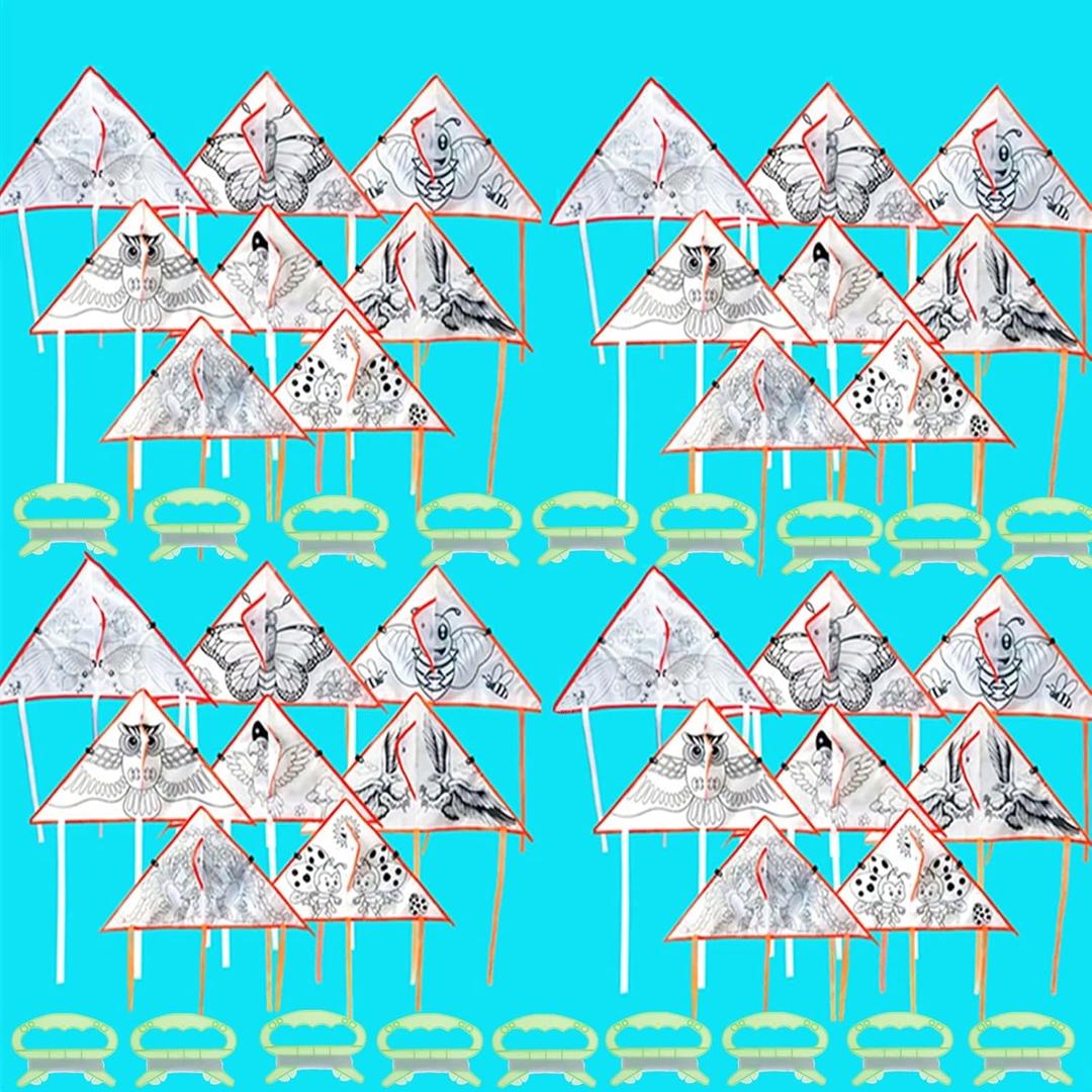 20 Pack DIY Coloring Kite Kit for Kids Pre-Printed Cartoon Animal Pattern Kites for Beginners Easy to Fly Kite Set with Line Handle for Birthday Party Favors School Craft