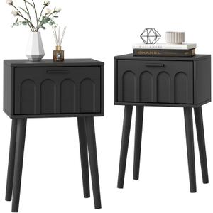 LAATOOREE Nightstand Set of 2, Small Bed Side Table with Arch Door, MidCentury End Table with Wood Legs for Bedroom, Small Space (Black)
