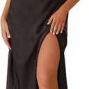 Fiemaoves Summer Vacation Satin Maxi Dresses for Women 2025 Square Neck Formal Elegant Tank Top Wedding Guest Dress with Slit (Black, M)