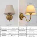 Vintage Curved Arm Fabric Wall Sconce with Linen Cloth Shade, Hardwired Indoor Single Sconce Light Wall Mounted Lamp for Bedroom Living Room Stairs Hallway