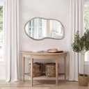 Asymmetrical Mirror Irregular Wall Mirror Farmhouse Wood Asymmetrical Mirrors for Wall Unique Art Mirrors for Bathroom Entryway Bedroom Living Room Rustic White