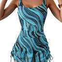 Eomenie Women's One Piece Swimdress Swimsuit with Drawstring Tummy Control Bathing Suits Push Up Swim Dresses with Bottom