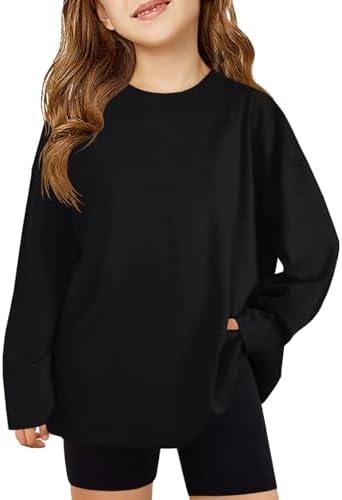 ZDC Girls Oversized Tshirts Kids Long Sleeve Crewneck Shirts Fall Tops Tees 9-10 Years