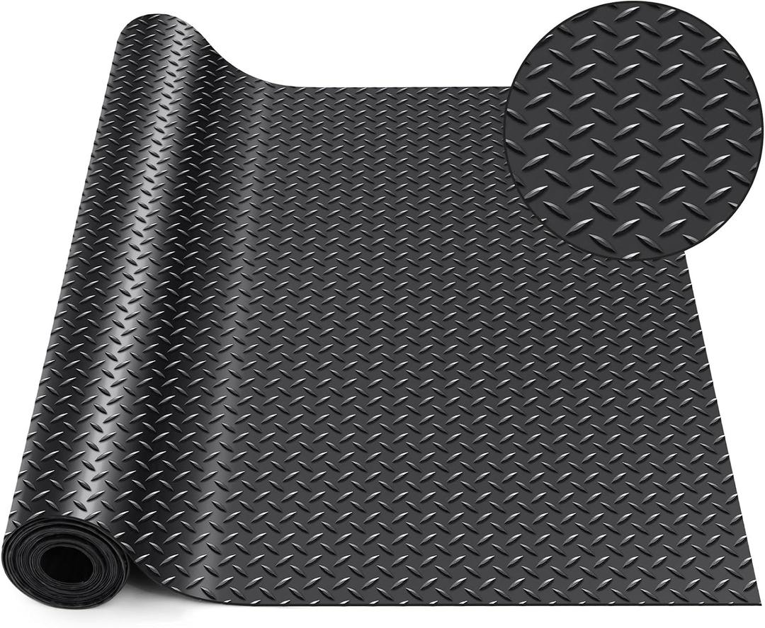 Breling 24 in x 10 ft Rubber Diamond Plate Rolls Garage Floor Mat for Under Car, Heavy Duty Flooring Rug for Trailers Garage, PVC Water/Stain Outside Resistant Parking Rv Tool