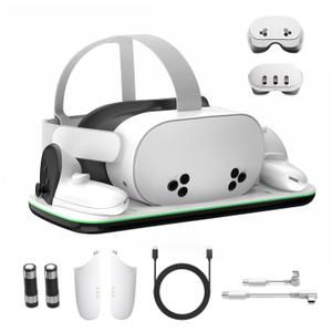 Charging Dock Compatible with Meta Oculus Quest 3/3S, VR Headset Controller Accessories, Charging Station with Closable LED Indicator, Magnetic Charging, Fast Charging, 2 Rechargeable Batteries