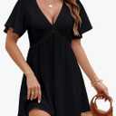 BMJL Women's Swimsuit Coverup V Neck Beach Cover ups Short Sleeve Flowy Bathing Suit Cover up (Black,M)